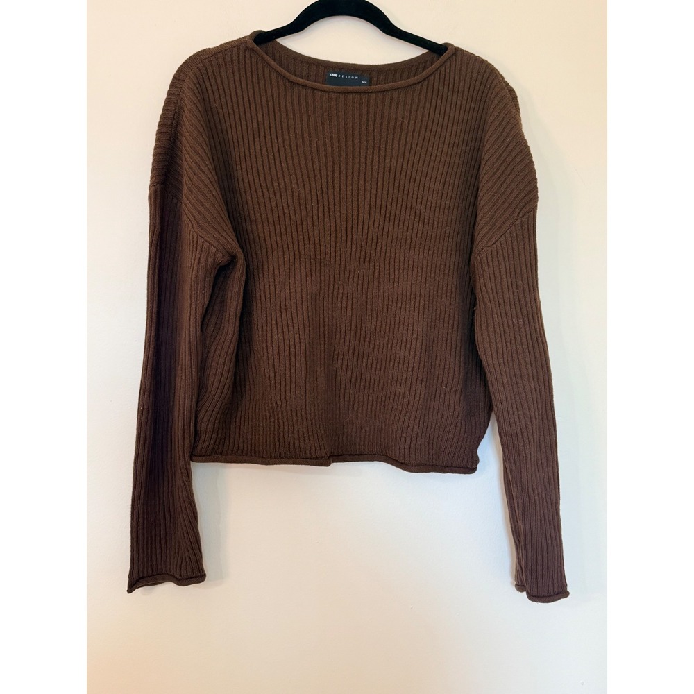 ASOS DESIGN Curve Brown Ribbed Knit Sweater Crew Neck Long Sleeve Pullover L